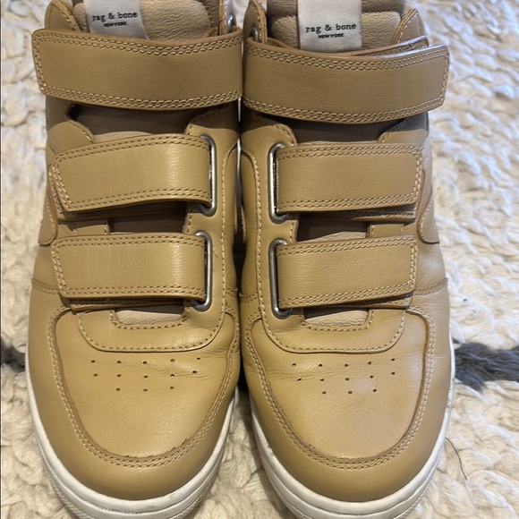 Rag & Bone - Retro Court Strap Leather Tan High Top Sneakers - Picture 4 of 9